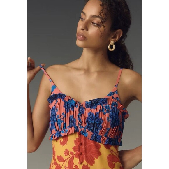 Farm Rio Size M Button-Front Tiered Floral Maxi Dress $228 - Picture 3 of 13